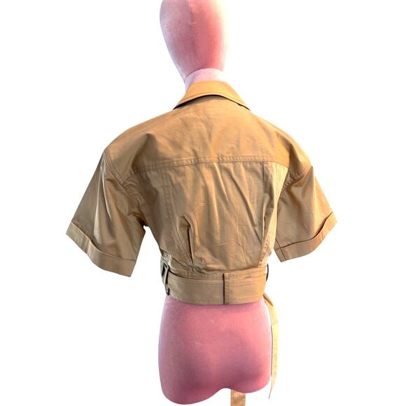 EUC! DEREK LAM Collective Cropped S/S Wrap Jacket Khaki Cotton Utility 42 S - Picture 8 of 12
